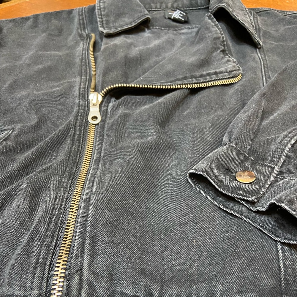 Distressed Black Zip Jean Jacket